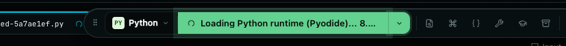 Run button showing a live megabyte counter while the Python runtime downloads