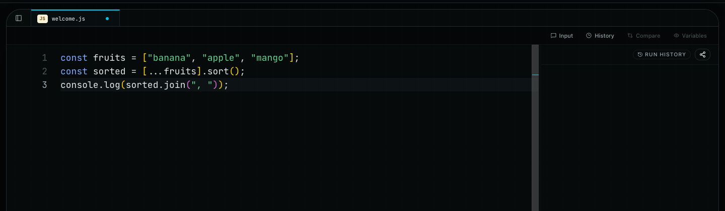 Lingua in presenter mode: no sidebar, toolbar, or status bar, with enlarged editor font